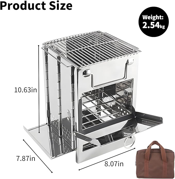 Portable Stainless Steel Outdoor Charcoal Grill, Folding with Cooking Grates and Shelves,Small BBQ Grill for Outdoor Cooking Backyard Camping Picnics Beach,7.9 x 7.9 x 10.7 IN