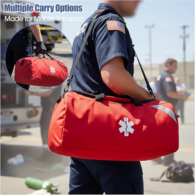 Oxygen Tank Carry Bag, Large Capacity Outdoor Emergency Cylinder Storage Shoulder Bag for Field Use and Transport (Red)