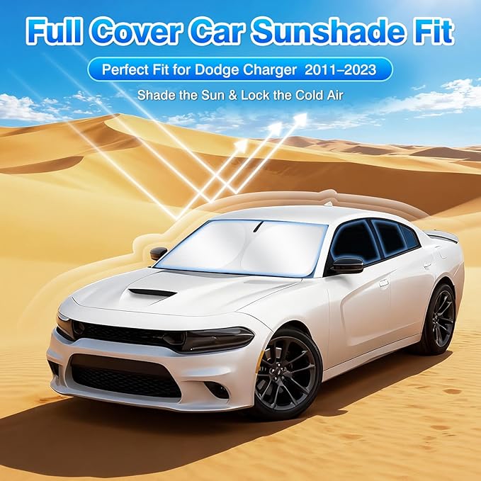 T TGBROS Windshield Sun Shade for Dodge Charger 2011-2024 Car Window Shades Thicken UV Block and Blackout Privacy Foldable Sunshades 6PCS Accessories Keep Cool Sun Visor Covers
