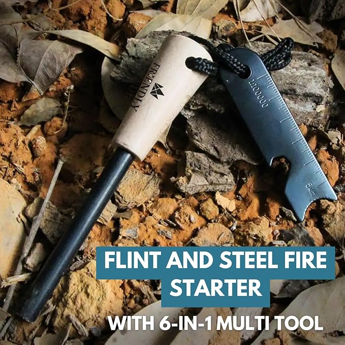 The Friendly Swede Ferro Rod Fire Starter Tool — Flint and Steel Fire Starter Survival Tool with Wooden Handle - Weatherproof Firestarter for Camping, Hiking & BBQs - Compact with Optimal Grip