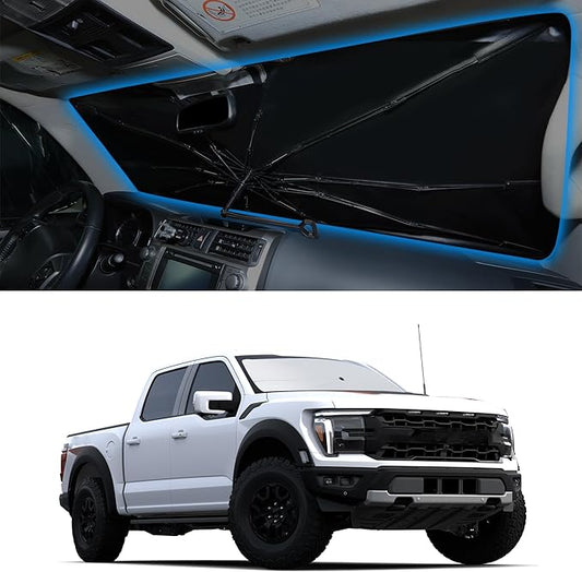 Windshield Sun Shade Umbrella Compatible with 2021-2024 2025 2026 Ford F150 F-150 (Lariat, King Ranch, Platinum, XL XLT Limited Raptor) Accessories Sunshade Shield Protector