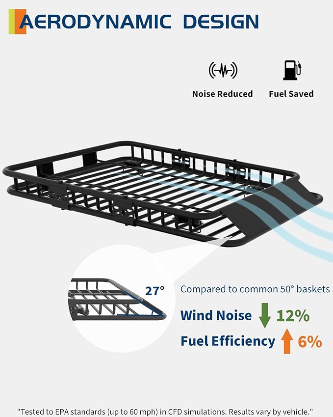 GarveeLife 64 in x 50 in Universal Roof Rack Basket, 200 LBS Capacity Rooftop Cargo Carrier Basket with Extension Luggage Rack Heavy Duty for SUVs, Trucks, Vehicles