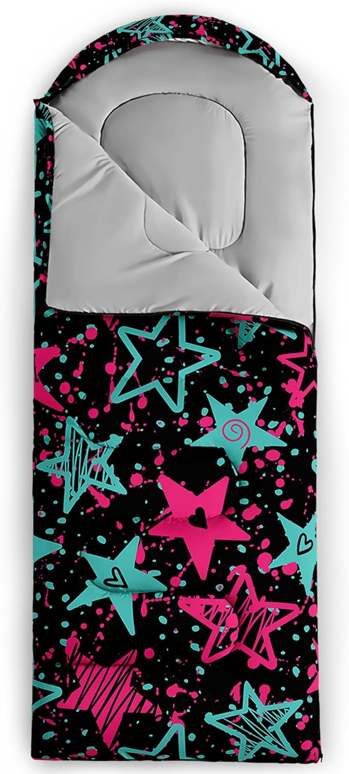 QOOMO Axolotl Cute Camping Sleeping Bags,3 Season Warm & Cool Weather,Lightweight,Waterproof Sleeping Bags for Adults & Kids,Traveling,and Outdoors