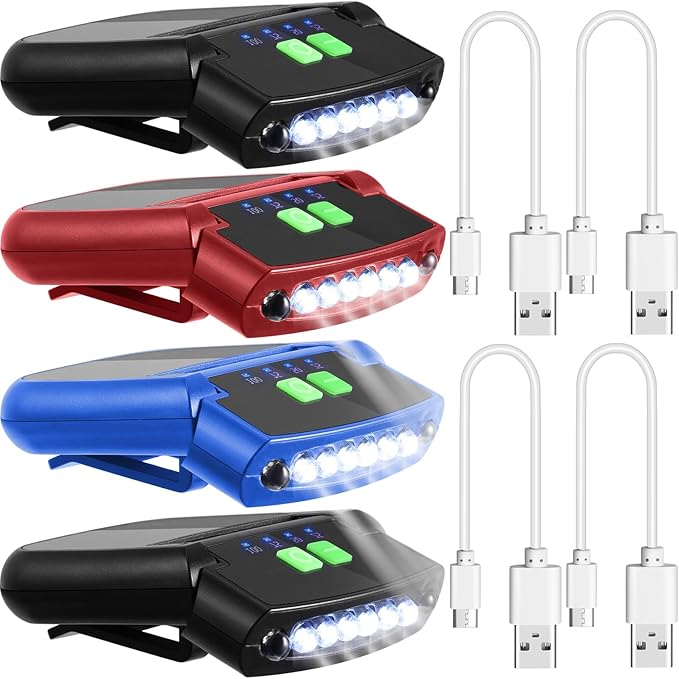 Mudder LED Clip on Cap Lights USB Rechargeable Cap Flashlight Clip Waterproof Ultra Bright Hat Flashlight Headlamp for Fishing Camping Hand Work