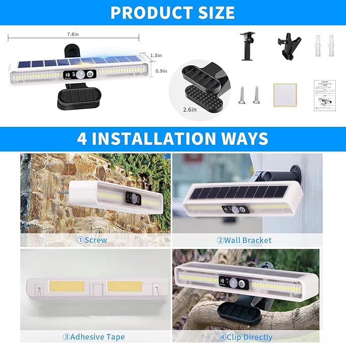 Clip On Solar Motion Lights Outdoor Waterproof, 4 Pack Motion Sensor Outdoor Lights with 36 LEDs, 6000K, Portable Solar Powered Security Light for Fence Garage Camping(White)