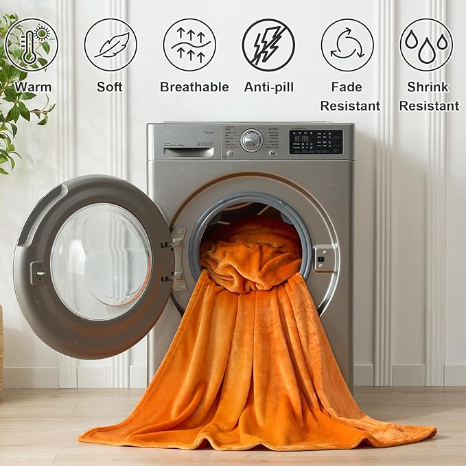 Hansleep Fleece Orange Throw Blanket, Super Soft Flannel Fuzzy Plush Cozy Blanket for All Seasons, Orange, Throw 50x60 Inches