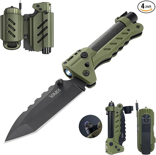 VIPERADE VAK6 Survival Multitool with Folding Knife, LED Flashlight, Pulse Ignition and Hand Crank Generator, Camping Multitool Knife Rechargeable Flashlight with Belt Sheath