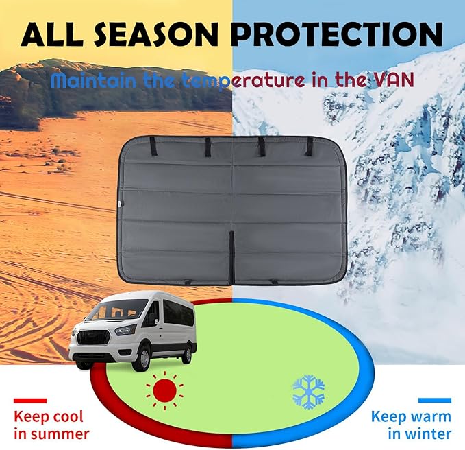 Extra-Thick Magnetic Insulated Sliding Door Window Cover for 2015-2026 Ford Transit Medium and High Roof Vans with NO Plastic Trim, Blackout Privacy Sun Shades for Stealth Camping – Dark Gray
