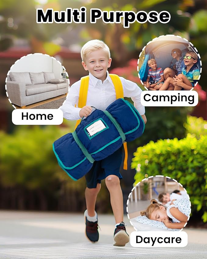 Primlect Toddler Nap Mat with Detachable Blanket and Removable Pillow, Kids Sleeping Bag 55''x35'' for Daycare Preschool Kindergarten, Toddler Sleeping Mat for Boys and Girls