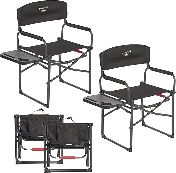 SUNNYFEEL Camping Directors Chair, Heavy Duty,Oversized Portable Folding Chair with Side Table, Pocket for Beach, Fishing,Trip,Picnic,Lawn,Concert Outdoor Foldable Camp Chairs