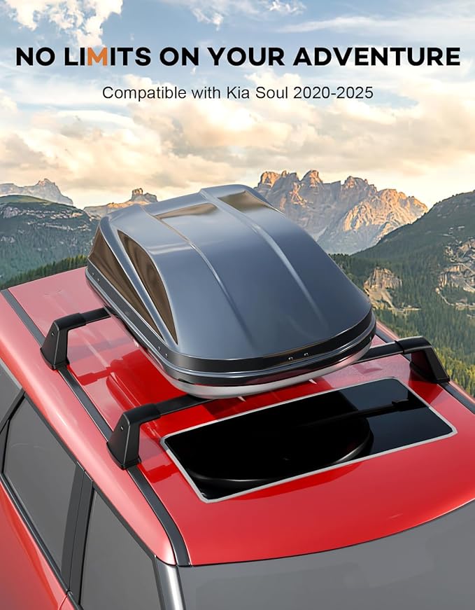 Wonderdriver Lockable 220lbs Roof Rack Cross Bars Compatible with Kia Soul 2020-2025 (Without Side Rails),Heavy Duty Aluminum Roof Rails Crossbars Cargo Canoe Black Rooftop Cargo