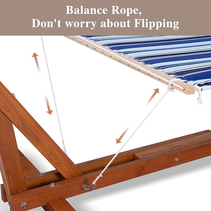 SUNCREAT Two Person Hammock with Stand Included Heavy Duty, Free Standing Hammocks Outdoors for 2 Person, Max 475lbs Capacity, Blue Stripes