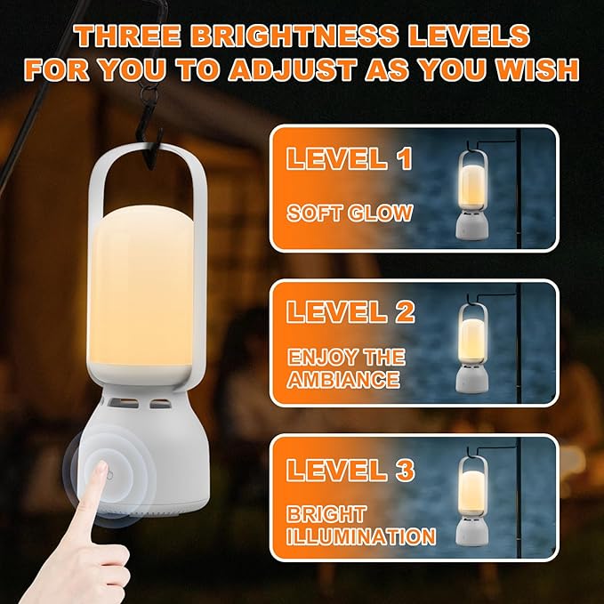 JackonLux Camping Lantern with Speaker, Portable Rechargeable Outdoor Lantern, 11 Mode RGB Color Dimmable LED Night Light for Camping, Home, Party and Hiking (1, White)