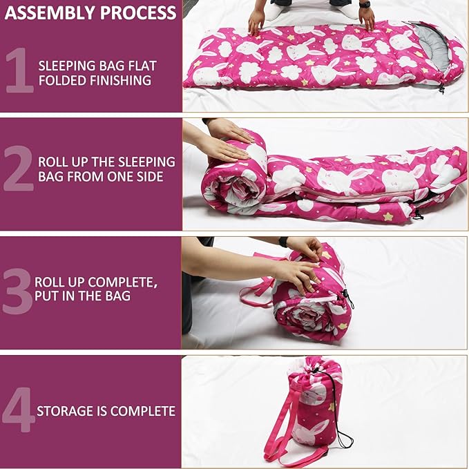 Kids Sleeping Bags - Camping Sleeping Bags with Carry Bag - Compact Sleeping Bag for Hiking, Backpacking 3 Season Warm & Cool Weather, Lightweight Waterproof Outdoor Travel for Boys Girls