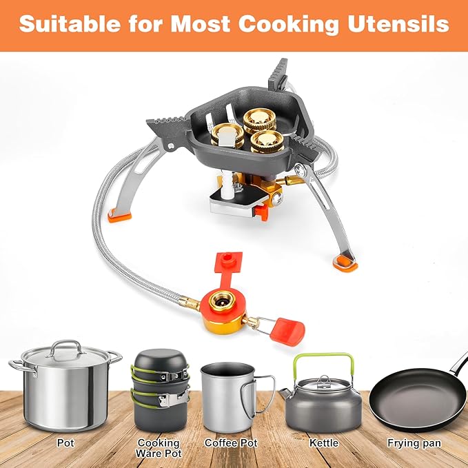 WADEO 7200W Windproof Camping Stove, Camping Gas Stove with Piezo Ignition, Two Fuel Canister Adapter, Carry Case, Portable Stove, Backpacking Stove for Outdoor Backpacking Hiking and Picnic