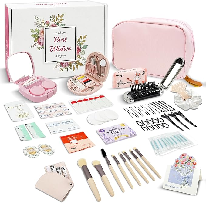 Bridal Emergency Kit for Wedding Day, 60+ Pcs Wedding Essentials Survival Set for Team Bride with Cosmetic Bag & Travel Must-Haves, Honeymoon, Daily Commute