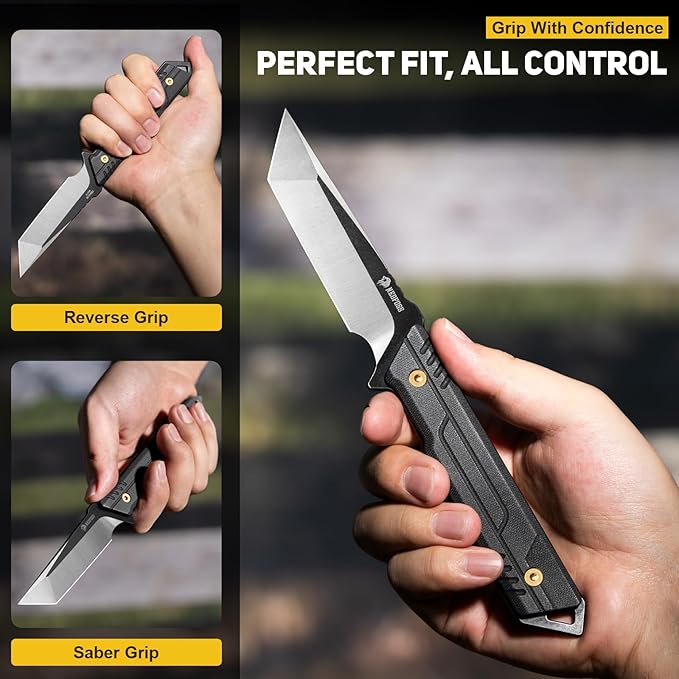 NedFoss EDC Fixed Blade Knife with Sheath, 3.7" AUS-8 Steel Tanto Blade Tactical Knife with G10 Handle, Camping Fixed Blade Small EDC Knives for Hunting, Survival