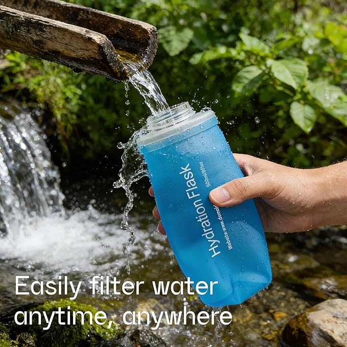 GUYI 700ml Collapsible Water Filter Bottle, Removes Impurities, BPA Free, Ultralight for Hiking, Camping, Cycling & Travel-Blue