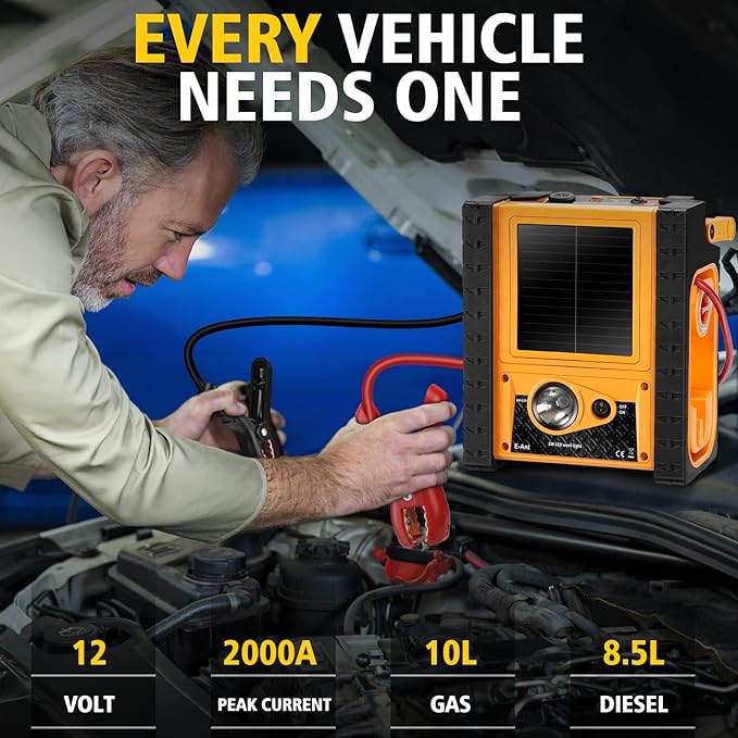 2000A Peak Jump Starter with Air Compressor, Portable Power Station with 400W Inverter, 12V Car Battery Booster for 8.5L Gas/Diesel Engines