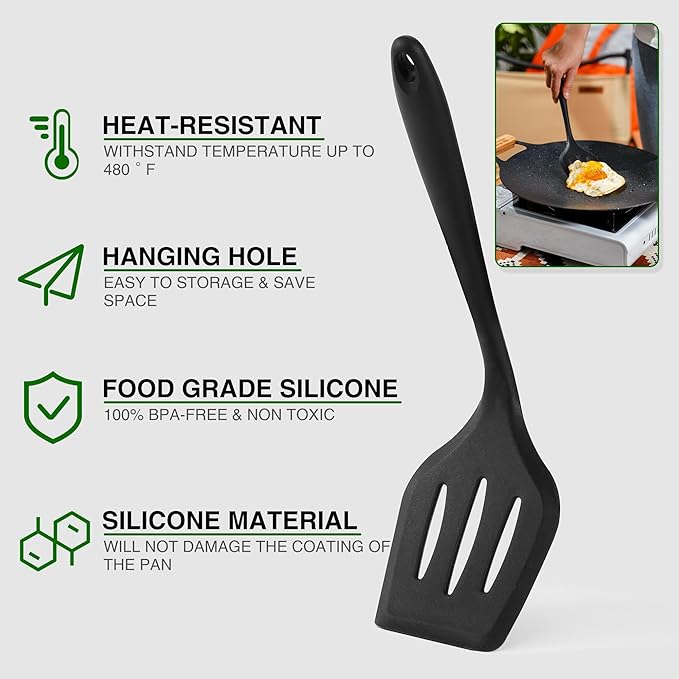 Wesqunie Camping Essentials Cookware Cooking Utensils Set - Portable Camp Kitchen Mess Kit Outdoor Accessories, Stainless Steel & Silicone, Camping Gear Equipment for RV Picnic Grill,Black