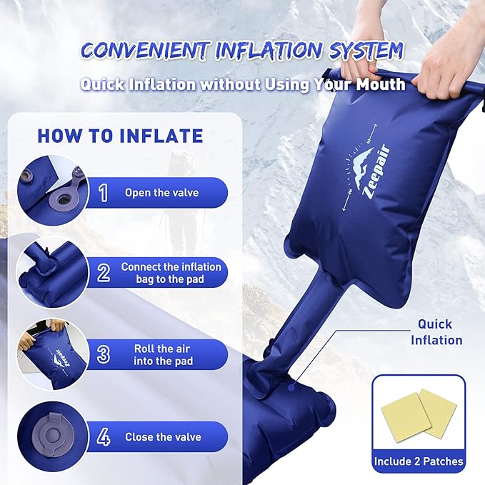 Double Camping Sleeping Pad, Ultralight Waterproof Inflatable 2-Person Sleeping Mat with Inflation Bag, Lightweight Portable Air Mattress for Outdoor Backpacking Hiking Car Traveling Tent (Navy)