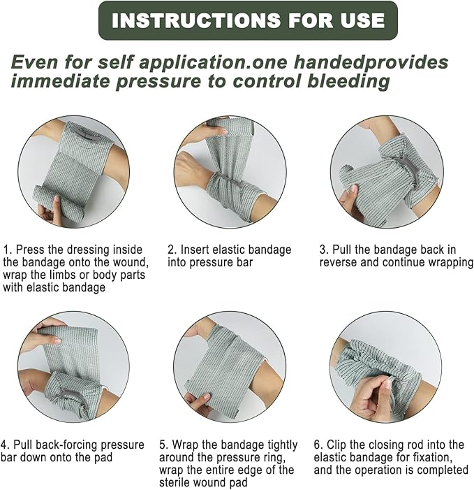 Upgrade Israeli Style Emergency Bandage, 5Pack 6 Inch Compression Bandage for Emergency Wound Dressing, First Aid and IFAK Trauma Military (6Inch-5Pcs)