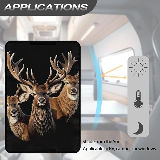 Deer RV Door Window Shade Cover Blackout RV Door Window Shades Camper Sunshade Privacy Window Cover Travel Trailer Motorhome Sun Shade Accessories