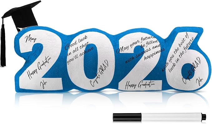 Beeveer Class of 2026 Autograph Stuffed Pillow 15.7" Graduation Autograph Stuffed Pillow Graduation Guest Signature Gifts Grad Party Sign in Decor for High School College(Blue,Classic)