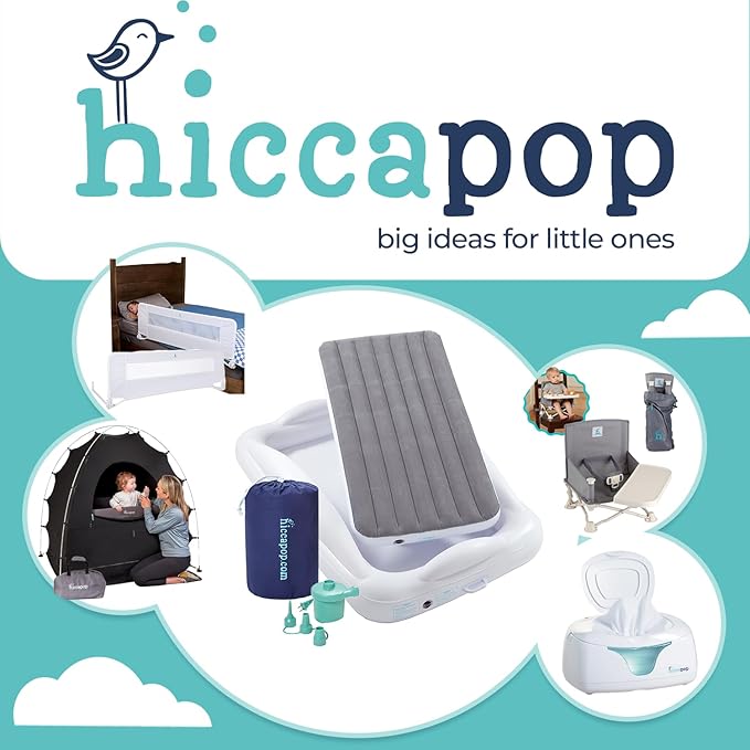 Hiccapop Inflatable Toddler Travel Bed with Safety Bumpers [4-Sided], Portable Toddler Bed for Kids, Toddler Air Mattress, Kids Air Mattress - Grey