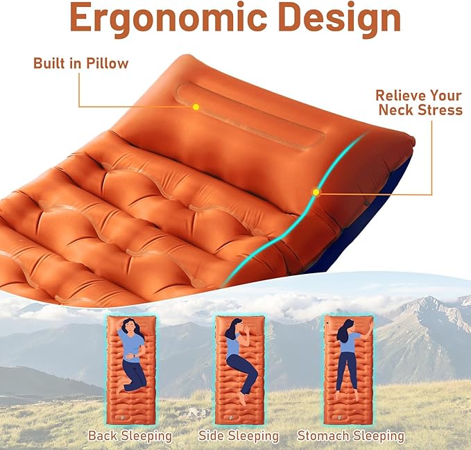 KASBAH Camping Sleeping Pad,Extra Wide 6 inch Thick Inflatable Sleeping Pads with Built-in Foot Pump and Pillow,Ultralight Camping Mat Gear for Outdoor Hiking,Camping