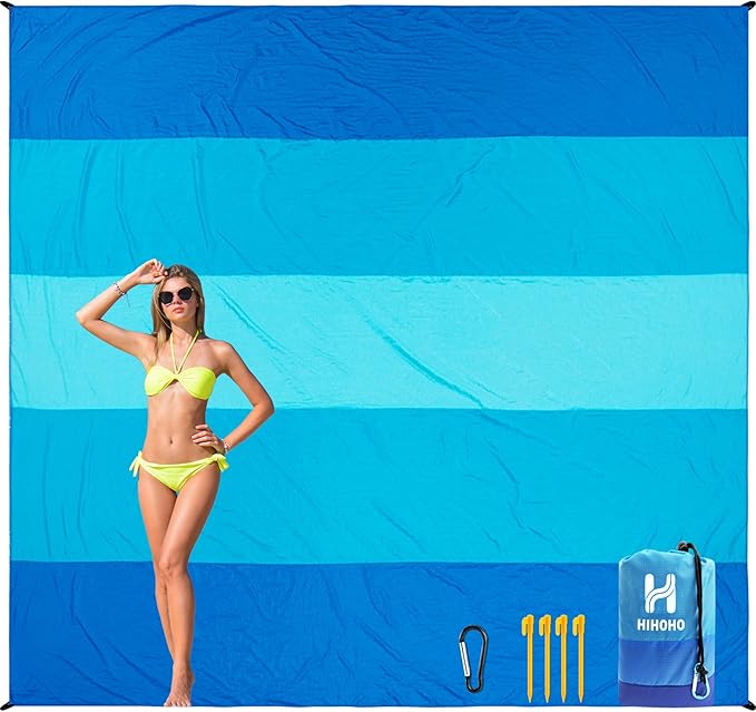 HIHOHO Beach Blanket Waterproof Sandproof Beach Mat for 1-8 Adults Quick Drying Durable Outdoor Picnic Mat for Beach Festival Travel Camping Hiking (BL-MIX5, 120"×108"(8 Person))