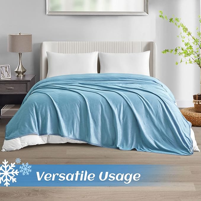 Ailemei Direct 【Upgraded Fabric Cooling Blanket for Hot Sleepers,Twin/Full Size Lightweight Breathable Summer Bed Blankets,Q-Max >0.5 Jade Fiber,Keep Body Cool Hot Flashes Night Sweats,60"x90",Blue