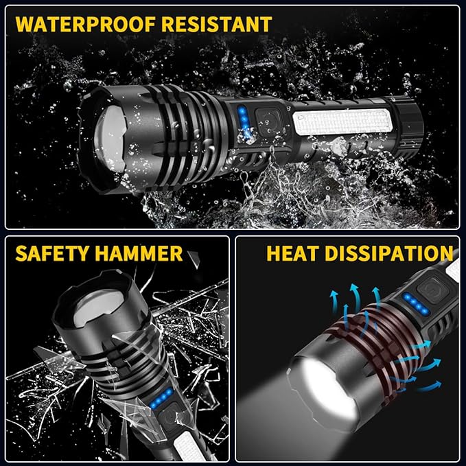 ZioeYiue Rechargeable Flashlights High Lumens, 7Mode Super Bright Flashlight Powerful, Adjustable Tactical Flash Light High Powered, LED Flashlights for Home Emergency Hunting Camping Essentials Gear