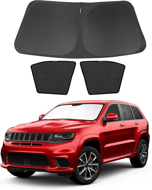 3PCS Car Window Shades Front Windshield Sun Shade Foldable Window Shade Custom Fit for 2011-2019 Jeep Grand Cherokee Accessories Car Shades for Front Windows Anti-UV Rays Block Heat