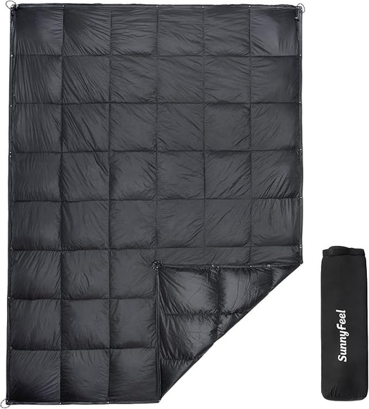 SUNNYFEEL Outdoor Camping Blanket,52"x78", Lightweight Down Waterproof Nylon Blanket Quilt for Traveling Hiking Picnic Stadium Beach Party，Black