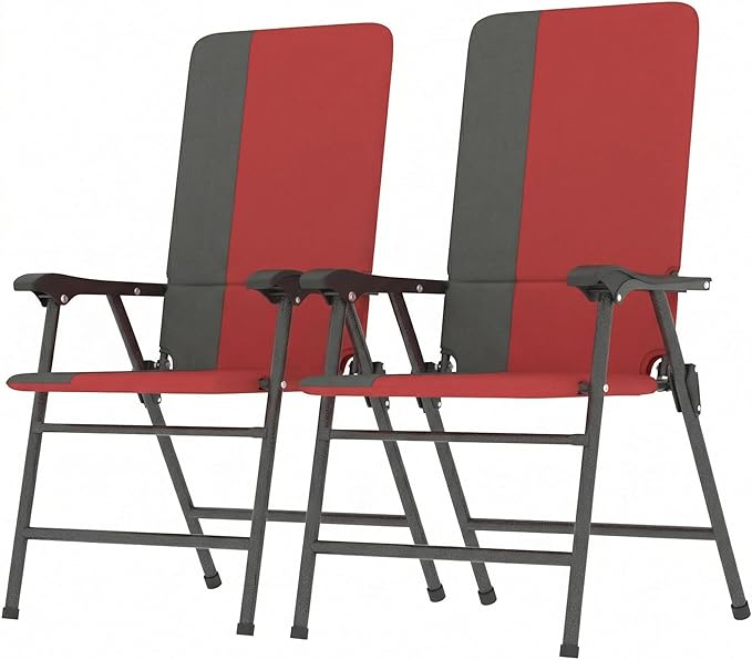 Outsunny Folding Patio Chairs Set of 2, Padded High Back Folding Lawn Chairs with Armrests, 600D Oxford Fabric, Portable Outdoor Camping Chair Set for Deck, Garden, Backyard, Red