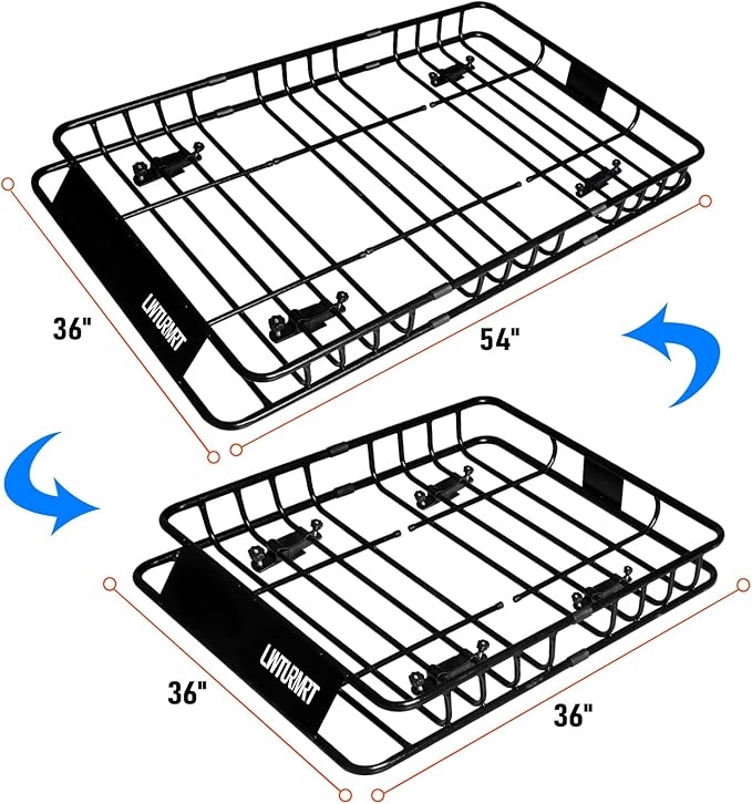 LWTURMRT Heavy Duty 54"X36"Roof Rack Cargo Basket Universal Rooftop Cargo Carrier with Waterproof Cargo Bag 18 Cubic Feet (54"X34"X17") Cargo Net