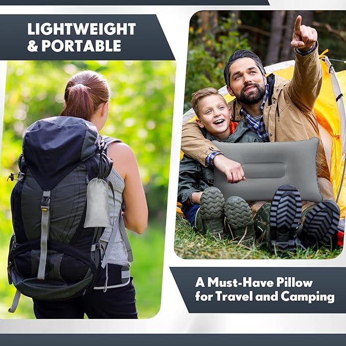 Qunclay 12 Pack Inflatable Camping Travel Pillow with Storage Bags 17.09" x 10.63" Ultralight Compressible Inflatable Pillow Blow up Compact for Backpacking Summer Hiking Desk Rest Neck Lumbar Support