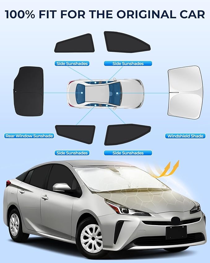 for Toyota Prius 2016-2022(NOT for Prius C or V) Car Window Shades, 6pcs Privacy Sun Shade Set for Front Windshield Side and Rear Windows, Full Window Covers Keeps Vehicle Cool for Camping Napping