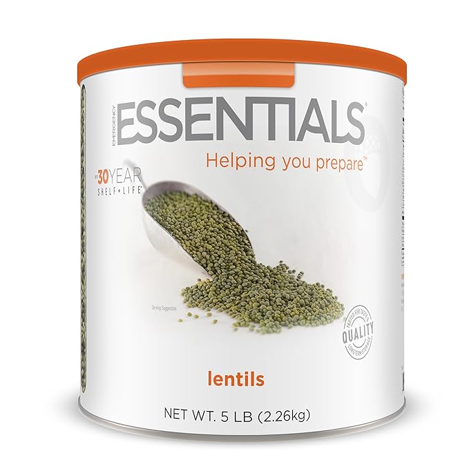 Emergency Essentials Lentils, Long-Term Emergency Food Supply, 48 Servings, 30-Year Shelf Life, High-Protein Vegetarian Survival Food