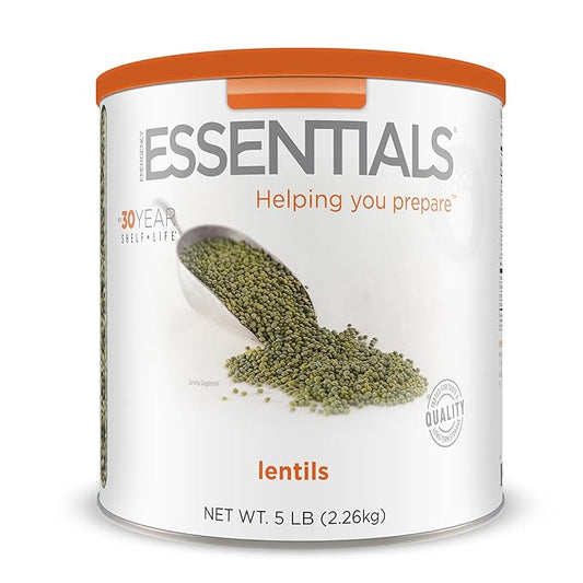 Emergency Essentials Lentils, Long-Term Emergency Food Supply, 48 Servings, 30-Year Shelf Life, High-Protein Vegetarian Survival Food