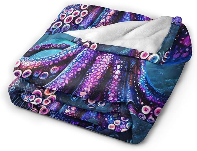 Ocean Octopus Blanket Soft Octopus Flannel Fleece Blanket Cozy Warm Nautical Decor Bedding Stuff Plush Throw Blanket Gifts for Lover Girls Boys Kids Women Adults 50"x60"