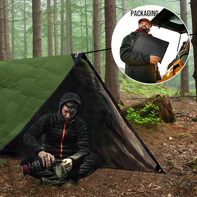 Safety Barrier：LYN XL Heavy Duty Survival Emergency Blanket/Tarp Cover-8.5'x11.8',Reflective Thermal Ripstop Waterproof,for Army,Tarp Covcer,Survial,Life Protection