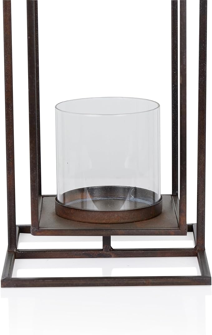 Alpine Corporation 19" Small Rectangular Lantern with Glass Candle Holder , Outdoor Lantern for Patio, Porch, or Deck Décor, Bronze