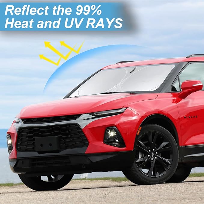 for Chevy Blazer Sunshade Windshield Sun Shade for 2019-2022 2023 2024 2025 2026 Chevrolet Chevy Blazer Accessories Foldable Front Window Shade Sun Visor Cover Blocks UV Rays Keep Your Car Cooler