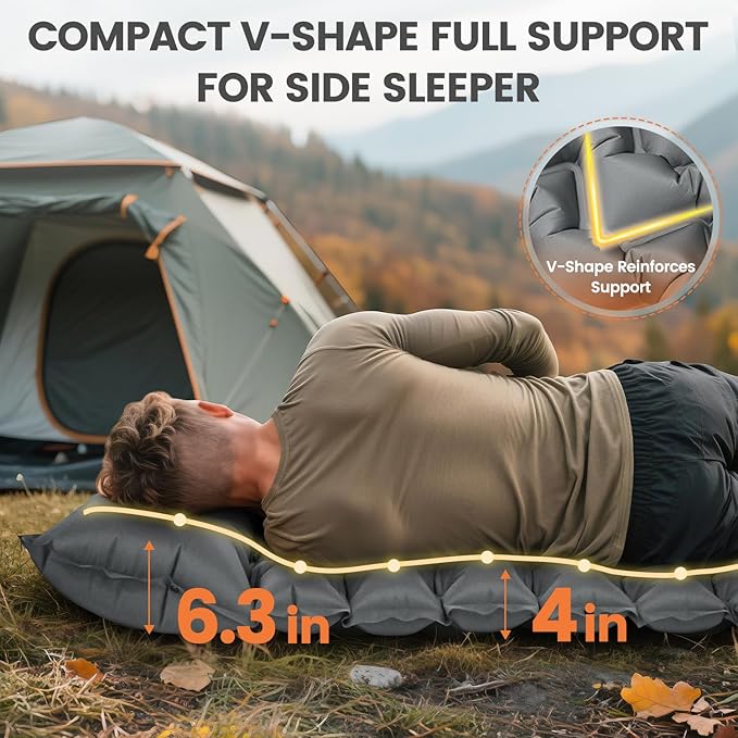 Ultralight Sleeping Pad for Backpacking, 4" Thick & 1.9 lb, with Built-in Pillow & Fast Foot Pump, Compact Inflatable Mat for Hiking and Camping