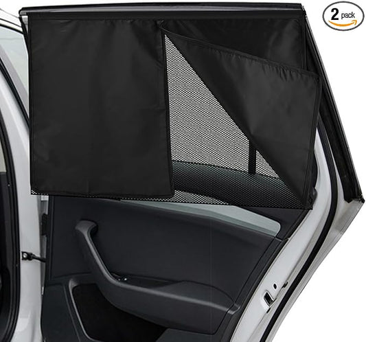 2 Pack Car Window Shades with 10 Strong Magnets 26.8"x18.5" Dual Layer Car Rear/Side Window Sunshade - Full Blackout Semi-Transparent 2-in-1 Universal Auto Sun Shade Privacy Screen