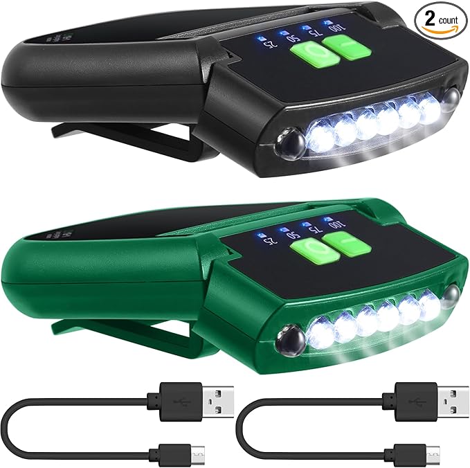 Mudder LED Clip on Cap Lights USB Rechargeable Cap Flashlight Clip Waterproof Ultra Bright Hat Flashlight Headlamp for Fishing Camping Hand Work