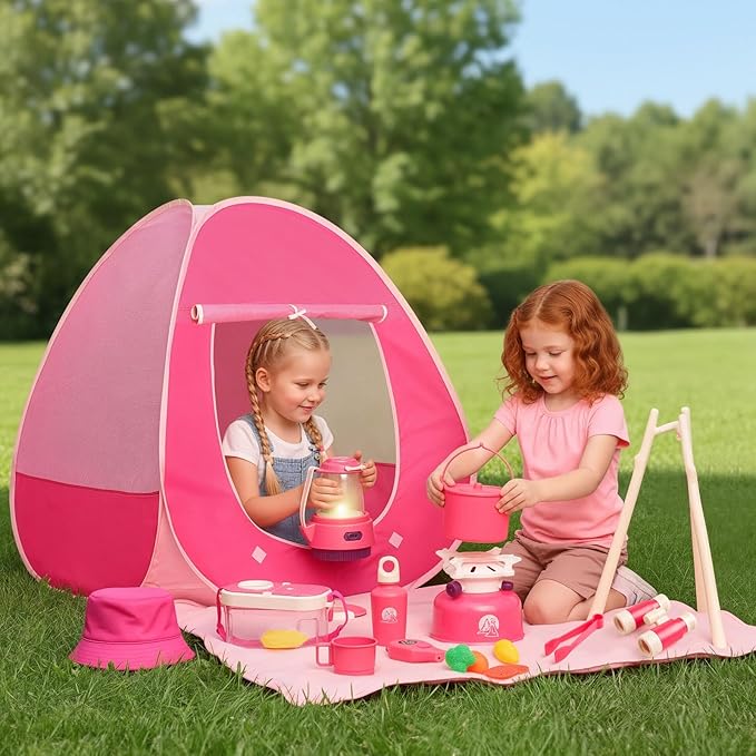 Meland Kids Camping Set for Girls - Camping Tent Toys for Girls Indoor Outdoor Pretend Play, Christmas Birthday Gift Idea for Toddler Girl Age 3,4,5,6 Year Old