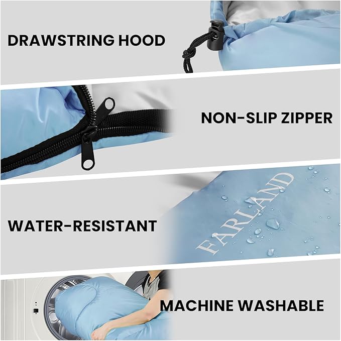 FARLAND Sleeping Bags for Adults Teens Kids with Compression Sack Portable and Lightweight for 3-4 Season Camping, Hiking,Waterproof, Backpacking and Outdoors